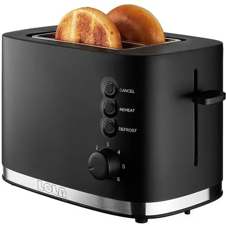 Lola 2 Slice Toaster Extra Wide Slots Toaster with Reheat Defrost - Black
